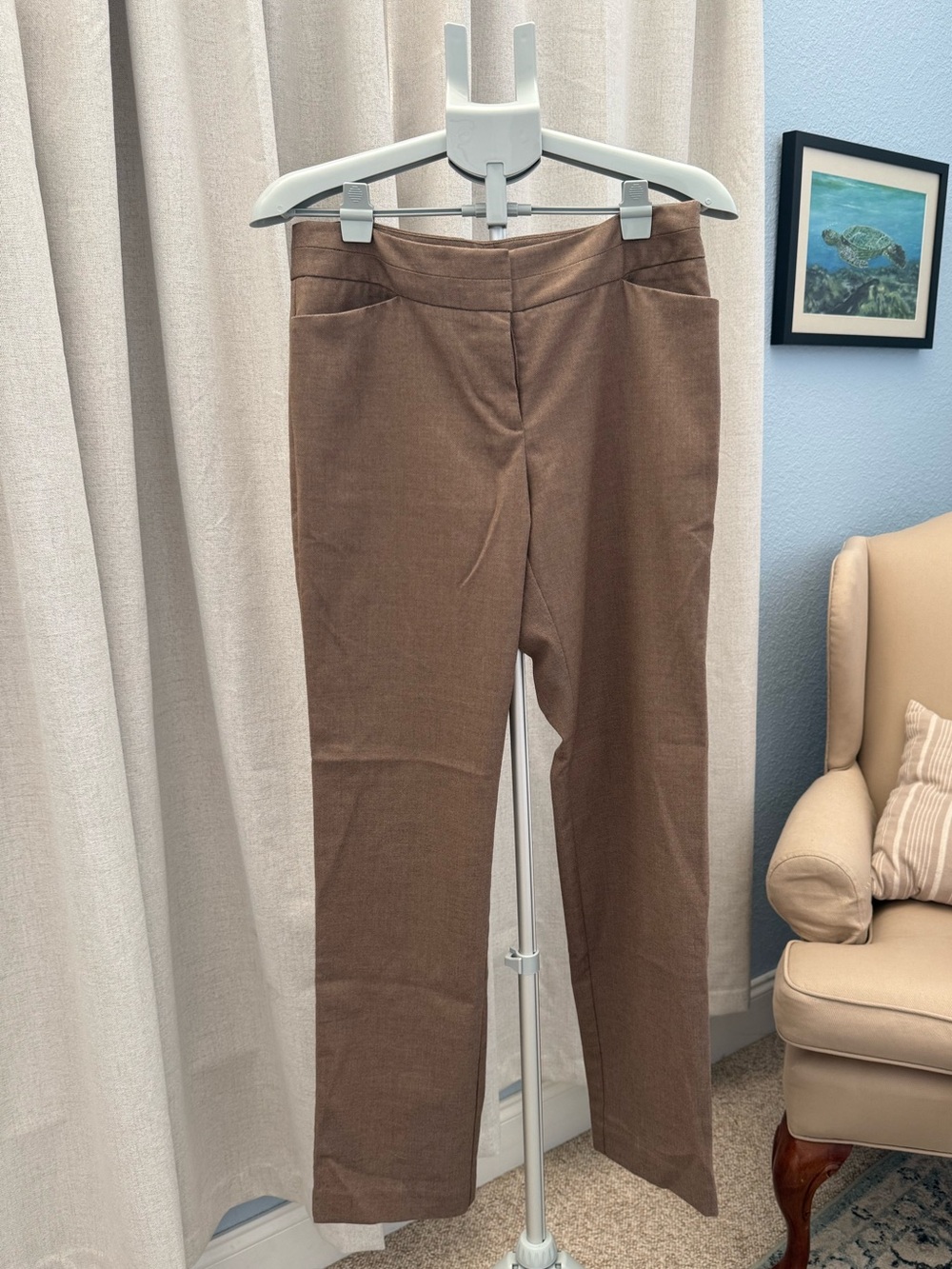 Worthington Brown Herringbone Straight-Leg Classic Trousers Size 8